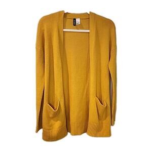 H & M Divided Cardigan Womens Small Mustard Pockets Knit Open Front